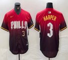 Nike Philadelphia Phillies #3 Bryce Harper red majestic baseball jersey city version 02