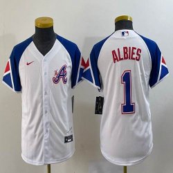 Youth Nike Anaheim Angels #1 Ozzie Albies white blue majestic baseball city version