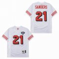 Throwback San Francisco 49ers 21 Deion Sanders white nfl jersey with 75th patch