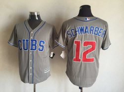 Chicago Cubs #12 Kyle Schwarber gray majestic baseball jersey