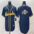 Nike Milwaukee Brewers blank dark blue majestic MLB Jerseys big logo-BD 01