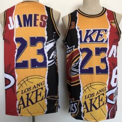 Nike Los Angeles Lakers LeBron James and Kobe Bryant red yellow black split basketball jersey-YLQ