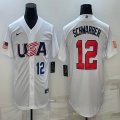 2023 World Cup #12 Kyle Schwarber white USA majestic baseball jerseys 01