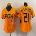 Women Nike Pittsburgh Pirates #21 Roberto Clemente gold majestic baseball jerseys city version-BD 01