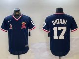 Nike Los Angeles Angels #17 Shohei Ohtani dark blue thrwoback majestic baseball jersey-BD 01