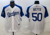 Nike Los Angeles Dodgers #50 Mookie Betts white blue fashion majestic baseball Jersey 04