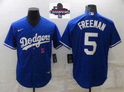 2024 World Series Champions Los Angeles Dodgers #5 Freddie Freeman blue majestic baseball Jerseys-BD 01