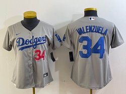 Women Nike Los Angeles Dodgers #34 Fernando Valenzuela gray majestic baseball Jerseys -BD 01