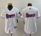 Youth Nike Texas Rangers blnak white majestic baseball jerseys Champion patch-BD 03