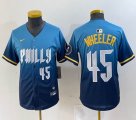 Youth Nike Philadelphia Phillies #45 Zack Wheeler skyblue majestic baseball jersey city version-BD 03