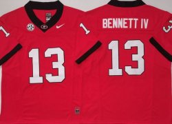 Georgia Bulldogs #13 Stetson Bennett IV red college football jerseys-PNS