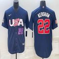 2023 World Cup #22 Clayton Kershaw blue USA majestic baseball jerseys 03