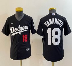 Youth Nike Los Angeles Dodgers #18 Yoshinobu Yamamoto black majestic baseball jerseys