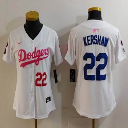 Women Nike Los Angeles Dodgers #22 Clayton Kershaw white pink fashion MLB baseball Jersey-Joint name-BD 01