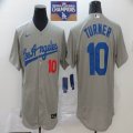 Nike Los Angeles Dodgers #10 Justin Turner gray Flexbase Authentic Collection Jersey 2020 Dodger World Series Champions