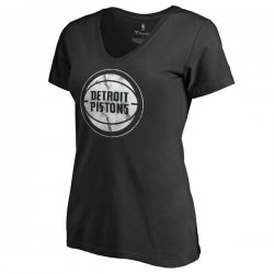 Women\'s Detroit Pistons Fanatics Branded Black Marble Logo Plus Size V-Neck T-Shirt