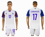 2018 World cup Iceland team #17 GUNNARSSON White soccer jersey away