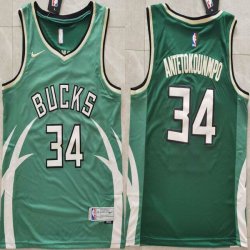 Nike Milwaukee Bucks 34# Giannis Antetokounmpo green basketball jersey-XD