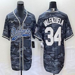 Nike Los Angeles Dodgers #34 Fernando Valenzuela gray camo majestic baseball Jerseys Joint name -BD