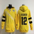 women Nashville Predators #12 Mike Fisher yellow Ice Hockey Hooded Sweatshirt