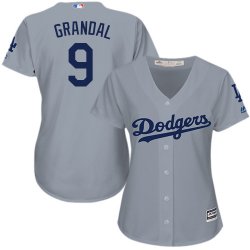 Women Los Angeles Dodgers #9 Yasmani Grandal gray majestic baseball jersey