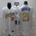 Los Angeles Dodgers #21 Walker Buehler white gold Flexbase Authentic Collection Jersey 2020 Dodger World Series Champions