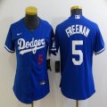 Los Angeles Dodgers #5 Freddie Freeman blue women majestic baseball jersey