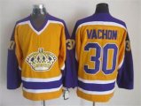 Los Angeles Kings #30 Rogie Vachon yellow purple throwback hockey CCM jerseys