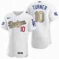 Custom Dodgers #10 Justin Turner Nike white gold 2020 Dodger World Series Champions Flexbase Authentic Collection Jersey