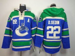 NHL JERSEYS Vancouver Canucks 22# D.SEDIN blue nhl Hooded Sweatshirt