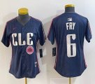 Women Nike Cleveland Indians #6 Fry blue majestic baseball jersey -BD 01