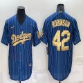 Nike Los Angeles Dodgers#42 Jackie Robinson blue gold majestic baseball Jersey-BD