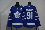 Adidas Toronto Maple Leafs #91 John Tavares blue hockey jersey with C patch