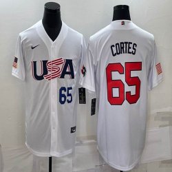 2023 World Cup #65 Cortes white USA majestic baseball jerseys 02