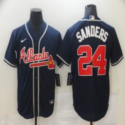 Nike Atlanta Braves #24 Deion Sanders dark blue majestic baseball jersey-BD