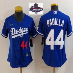 Women 2024 World Series Champions patch Los Angeles Dodgers#44 Padilla blue majestic baseball Jersey-BD 01