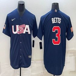 2023 World Cup #3 Mookie Betts blue USA majestic baseball jerseys 09