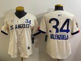 Women Nike Los Angeles Dodgers #34 Fernando Valenzuela beige majestic baseball Jerseys city version-BD