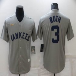 Nike New York Yankees #3 Babe Ruth gray throwback majestic baseball Jersey-BD