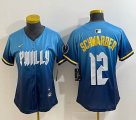 Women Nike Philadelphia Phillies #12 Schwarber skyblue majestaic baseball jersey city version-BD