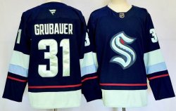 Seattle Kraken #31 Philipp Grubauer Navy nhl hockey jersey-PD