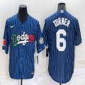 Los Angeles Dodgers #6 Justin Turner blue throwback majestic baseball Jerseys-BD 01