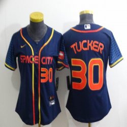 Women Nike Houston Astros #30 Kyle Tucker dark blue baseball jerseys city version