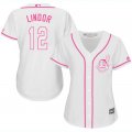 2017 Women Cleveland Indians #12 Francisco Lindor white majestic mlb jersey