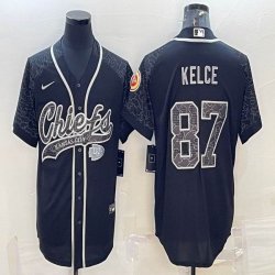 Nike Kansas City Chiefs #87 Travis Kelce black baseball jerseys Joint name Reflective version-BD