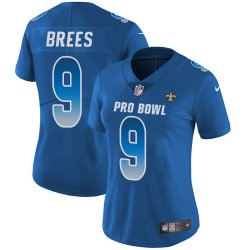 Women Nike New New Orleans Saints #9 Drew Brees blue 2018 pro bowl Color Rush Limited Jersey