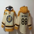 Boston Bruins #88 David Pastrnak beige yellow NHL Hooded Sweatshirt with 100th logo