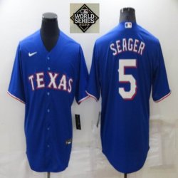 2023 world series Nike Texas Rangers #5 Seager blue majestic baseball jerseys