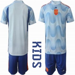 2022 World Cup Spain team blue skyblue kid soccer jerseys away