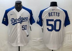 Nike Los Angeles Dodgers #50 Mookie Betts white blue fashion majestic baseball Jersey 03